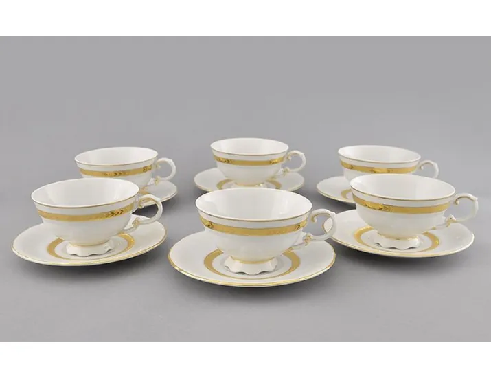 Набор чайных пар на 6 персон 12 предметов 0,20л Leander Соната Золотая лента декор 1239