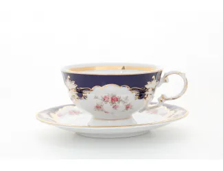 Набор чайных пар на 6 персон 12 предметов 0,20л Leander Соната Бледные цветы кобальт декор 1257