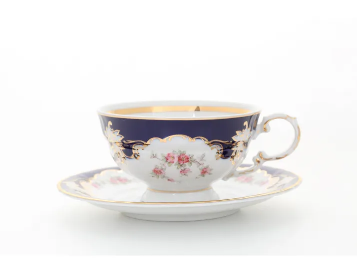 Набор чайных пар на 6 персон 12 предметов 0,20л Leander Соната Бледные цветы кобальт декор 1257