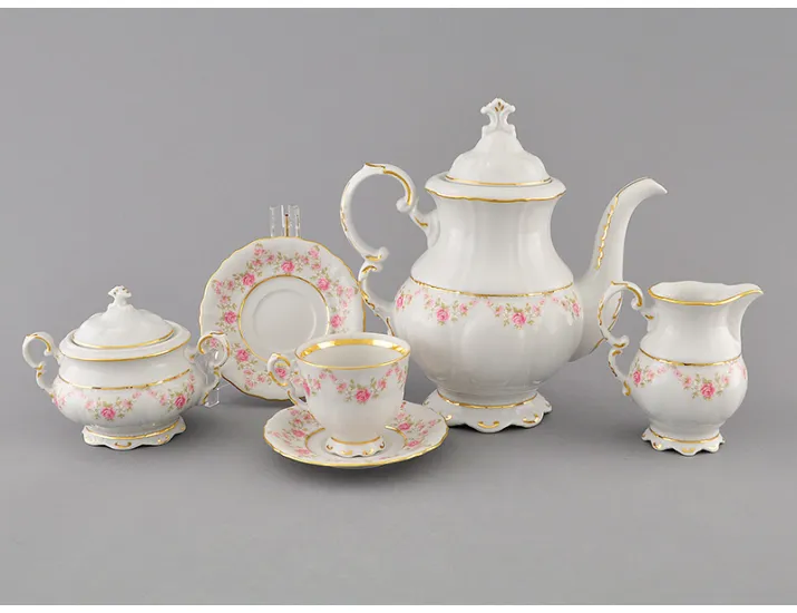 Сервиз кофейный мокко 15 предметов 6 персон Leander Соната Мелкие цветы декор 0158