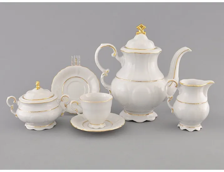 Сервиз кофейный мокко 15 предметов 6 персон Leander Соната Отводка золото декор 1139