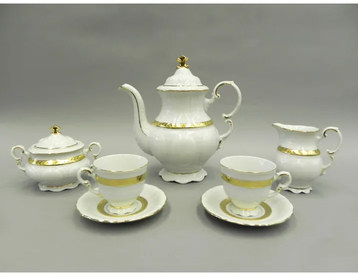 Сервиз кофейный мокко 15 предметов 6 персон Leander Соната Золотая лента декор 1239