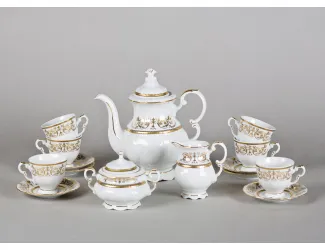 Сервиз кофейный мокко 15 предметов 6 персон Leander Соната Золотой орнамент декор 1373