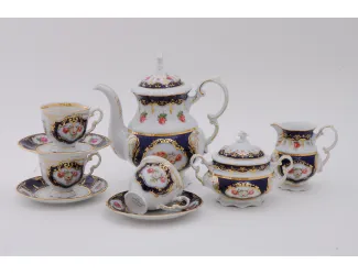 Сервиз кофейный 15 предметов 6 персон 0,15л Leander Соната Мелкие цветы (Кобальт) декор 0440