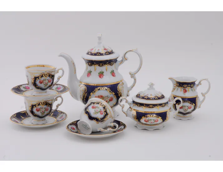 Сервиз кофейный 15 предметов 6 персон 0,15л Leander Соната Мелкие цветы (Кобальт) декор 0440