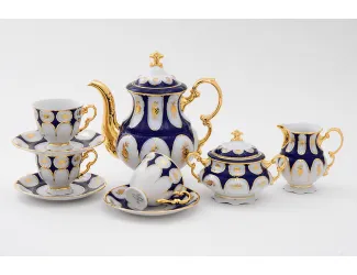 Сервиз кофейный 15 предметов 6 персон 0,15л Leander Соната Золотой цветок кобальт декор 0443 07160714-0443