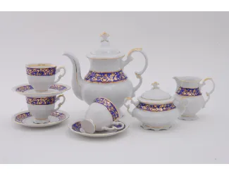 Сервиз кофейный 15 предметов 6 персон 0,15л Leander Соната Синий борт с золотом