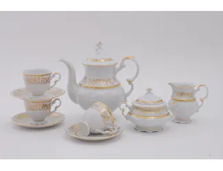 Сервиз кофейный 15 предметов 6 персон 0,15л Leander Соната Золотой орнамент декор 1373