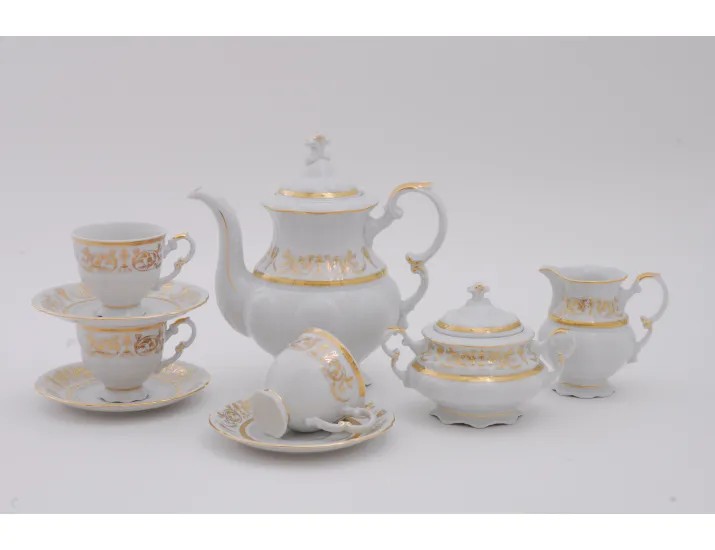 Сервиз кофейный 15 предметов 6 персон 0,15л Leander Соната Золотой орнамент декор 1373