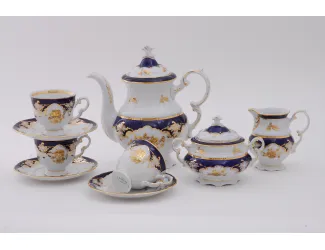 Сервиз кофейный 15 предметов 6 персон 0,15л Leander Соната Золотая роза, кобальт