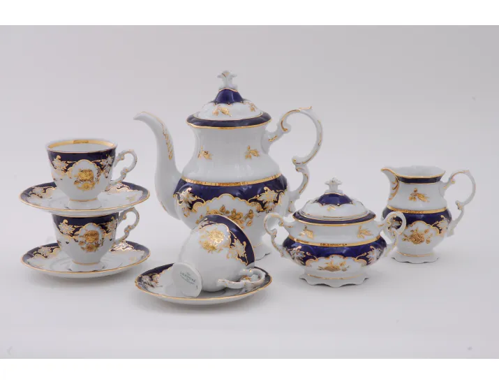 Сервиз кофейный 15 предметов 6 персон 0,15л Leander Соната  Золотая роза, кобальт