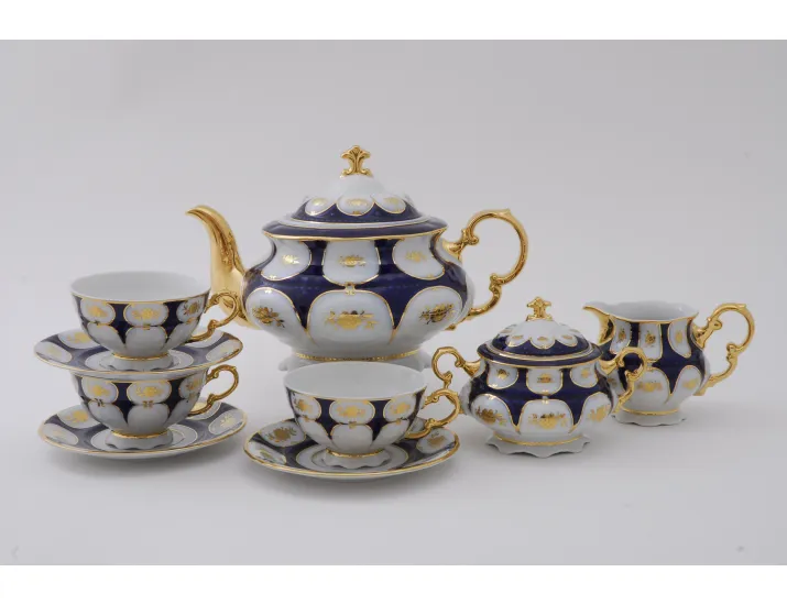 Сервиз чайный 27 предметов 12 персон Leander Соната Золотой цветок кобальт декор 0443