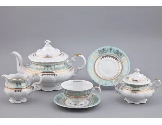 Сервиз чайный Rudolf Kampf Национальные традиции 15 предметов 6 персон декор 238B, бирюзовый