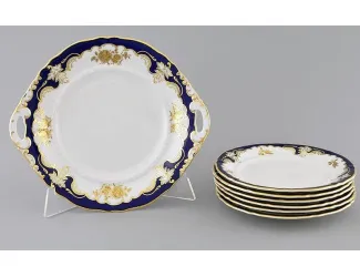 Сервиз для торта 7предметов с тарелками 19см Leander Соната Золотая роза кобальт декор 1457 07161019-1457