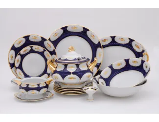 Сервиз столовый 43 предметов 12 персон Leander Соната Золотой цветок кобальт 0443