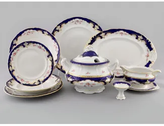 Сервиз столовый 43 предметов 12 персон Leander Соната Бледные цветы, кобальт 1257