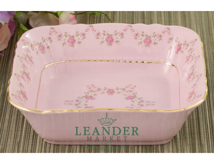 Салатник квадратный Leander Соната 17см мелкие цветы декор 0158 Розовый фарфор