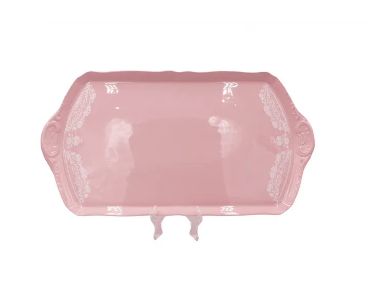 Поднос четырехугольный граненый 28см Leander Соната Белый узор розовый фарфор декор 3001 07211641-3001