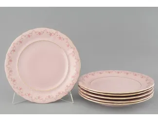 Набор тарелок мелких 6шт 25см Leander Соната Мелке цветы декор 0158 розовый фарфор