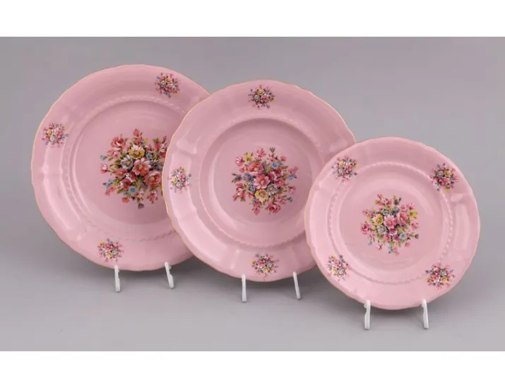 Набор тарелок 18 предметов Leander Соната розовый фарфор Розовые цветы декор 0013 07260119-0013