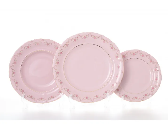 Набор тарелок 18 предметов Leander Соната Мелкие цветы декор 0158 розовый фарфор 07260119-0158