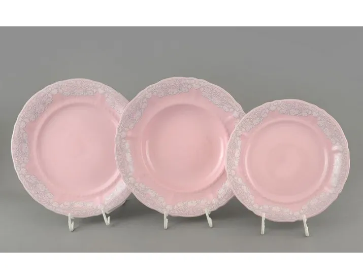 Набор тарелок 18 предметов  Leander Соната , розовый фарфор Серый узор 07260119-3002