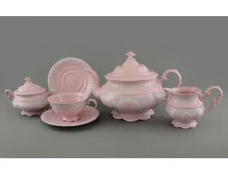 Сервиз чайный 15 предметов 6 персон Leander Соната Розовый фарфор декор 3002 серый узор 07260725-3002