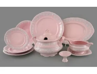 Столовый сервиз Leander на 6 персон 25 предметов, розовый фарфор, серый узор 07262011-3002