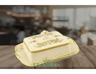 Масленка граненная 0,25кг Leander Соната Золотой орнамент декор 1373 слоновая кость 07522315-1373