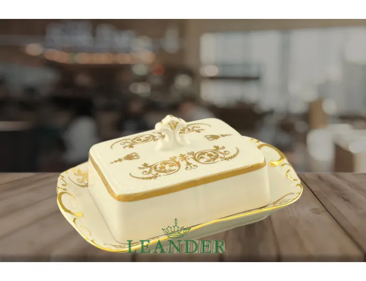 Масленка граненная 0,25кг Leander Соната Золотой орнамент декор 1373 слоновая кость 07522315-1373
