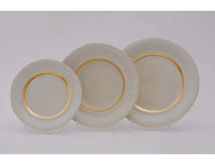 Набор тарелок 18 предметов Leander Соната Золотая лента декор 1239 слоновая кость