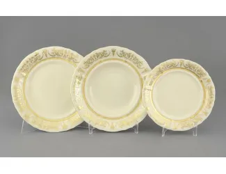 Набор тарелок 18 предметов с Leander Соната Золотой орнамент декор 1373 слоновая кость 07560119-1373