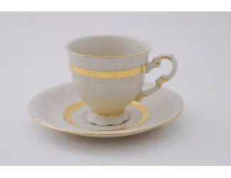 Набор кофейных пар на 6 персон 12 предметов 0,15л Leander Соната Золотая лента декор 1239 слоновая кость 07560414-1239