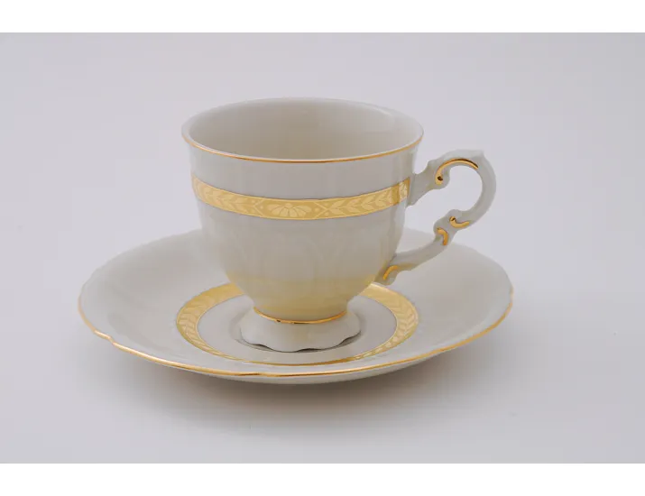 Набор кофейных пар на 6 персон 12 предметов 0,15л Leander Соната Золотая лента декор 1239 слоновая кость 07560414-1239