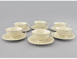 Набор чайных пар на 6 персон 12 предметов 0,2л Leander Соната декор 1138 Слоновая кость