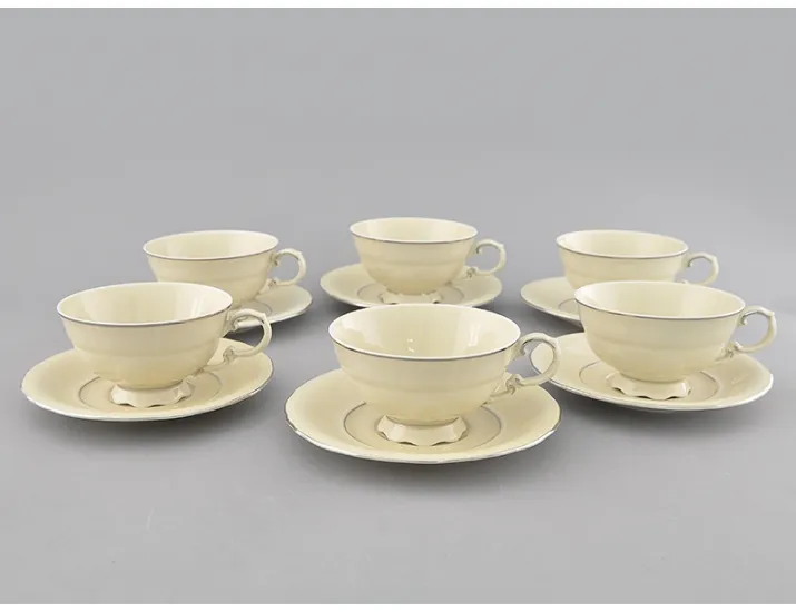 Набор чайных пар на 6 персон 12 предметов 0,2л Leander Соната декор 1138 Слоновая кость
