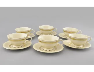 Набор чайных пар на 6 персон 12 предметов 200мл Leander Соната Золотая лента декор 1239