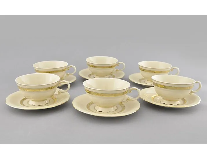 Набор чайных пар на 6 персон 12 предметов 200мл Leander Соната Золотая лента декор 1239