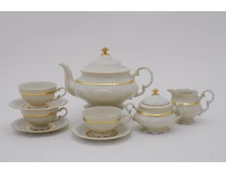 Сервиз чайный 15 предметов 6 персон Leander Соната Золотая лента декор 1239 слоновая кость 07560725-1239