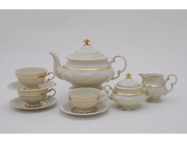 Сервиз чайный 15 предметов 6 персон Leander Соната Золотая лента декор 1239 слоновая кость 07560725-1239