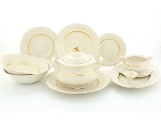 Сервиз столовый 43 предметов 12 персон Leander Соната Золотая лента 1239, слоновая кость