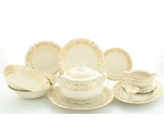 Сервиз столовый 25 предметов 6 персон Leander Соната Золотой орнамент 1373, слоновая кость