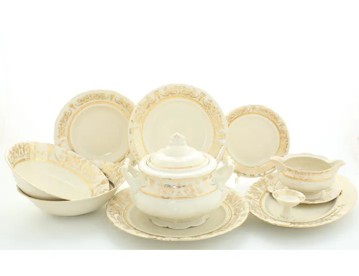 Сервиз столовый 25 предметов 6 персон Leander Соната Золотой орнамент 1373, слоновая кость