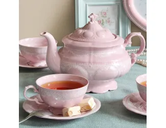 Сервиз чайный 27 предметов 12 персон Leander Соната Розовый фарфор декор 30031 Белый узор