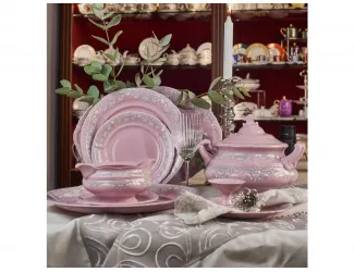 Набор тарелок 18 предметов  Leander Соната, розовый фарфор Серый узор 07260119-3002