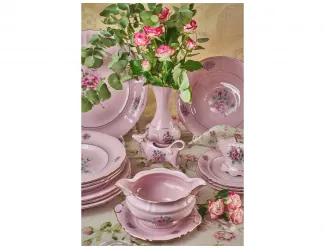 Набор тарелок 18 предметов Leander Соната розовый фарфор Розовые цветы декор 0013 07260119-0013