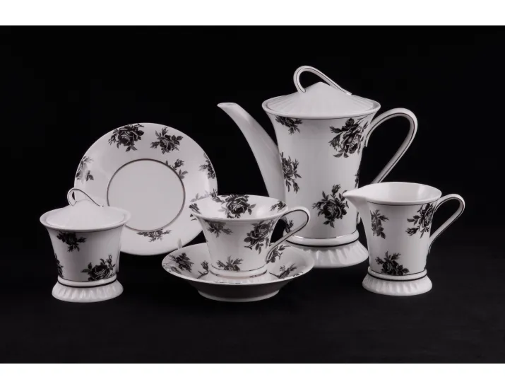Сервиз чайный 15 предметов 6 персон Leander Светлана Черная роза на белом фоне 57160725-2201