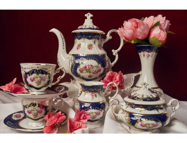 Ваза для фруктов на ножке 23см Leander Соната Золотой цветок кобальт декор 0443 07116155-0443