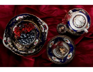 Набор кофейных пар на 6 персон 12 предметов 0,15л Leander Соната Мелкие цветы (Кобальт) декор 0440 07160414-0440