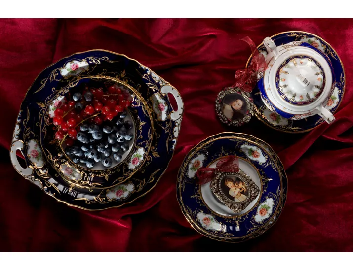 Набор кофейных пар на 6 персон 12 предметов 0,15л Leander Соната Мелкие цветы (Кобальт) декор 0440 07160414-0440